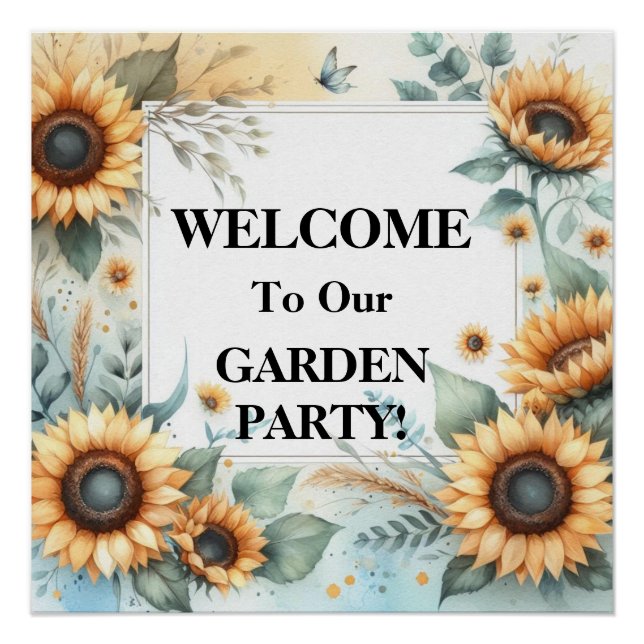 Monogram name floral sunflower pastel watercolor  poster (Front)