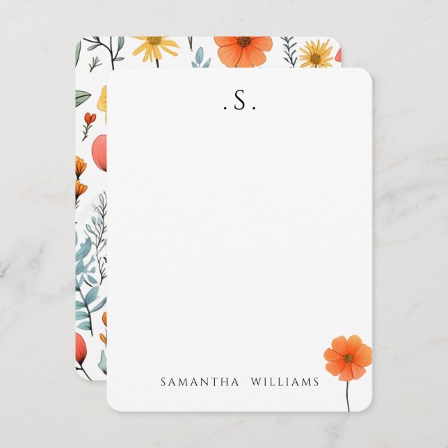 Monogram & Name Floral Watercolor Botanical Card (Front/Back)