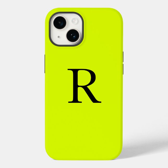 Monogram Name Fluorescent Chartreuse Yellow Neon Case-Mate iPhone Case (Back)