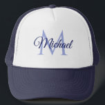 Monogram Name For Her For Him White And Navy Trucker Hat<br><div class="desc">Monogram Name For Her For Him White And Navy Template Unisex Elegant Trendy Trucker Hat.</div>