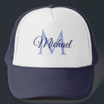 Monogram Name For Her For Him White And Navy Trucker Hat<br><div class="desc">Monogram Name For Her For Him White And Navy Template Unisex Elegant Trendy Trucker Hat.</div>