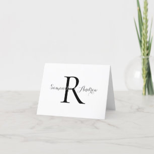 Monogram Name Formal Black Grey Elegant Wedding Thank You Card