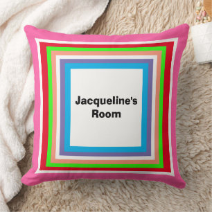 Monogram Name Geometric Pink Green Red Throw Pillow
