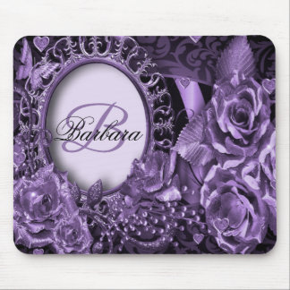 Monogram Name Gift Purple Floral Elegant Modern Mouse Pad