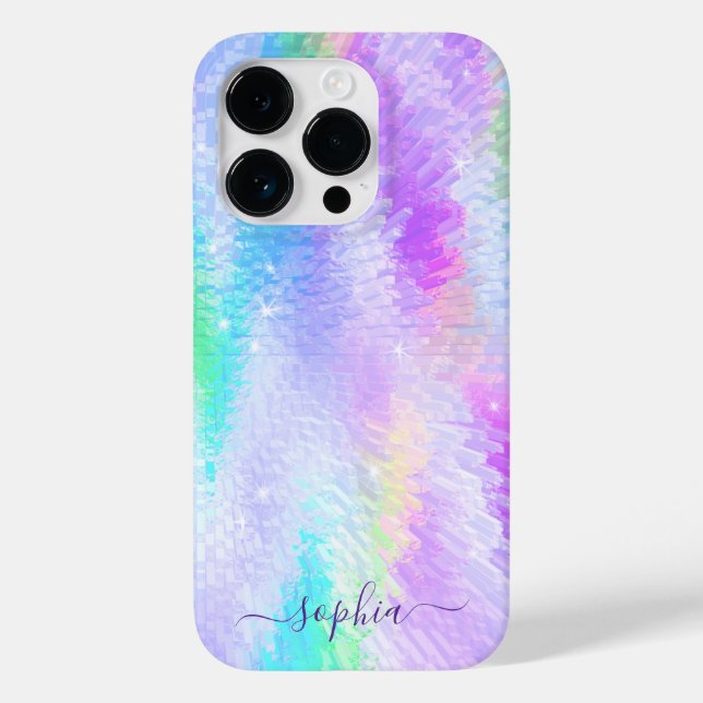 Monogram Name Girly Glam Holographic Iridescent Case-Mate iPhone Case (Back)
