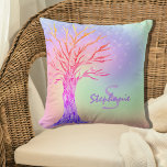 Monogram Name Girly Rainbow Sparkles  Throw Pillow<br><div class="desc">This girly pillow is decorated with a tree and a background in rainbow colours with faux sparkling stars.
You can customize it with a name and monogram.
You can also change the text colour and font by using the customize further option.
Original Mosaic Tree © Michele Davies.</div>