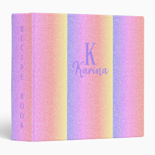 Monogram name glitter rainbow personalized recipe binder