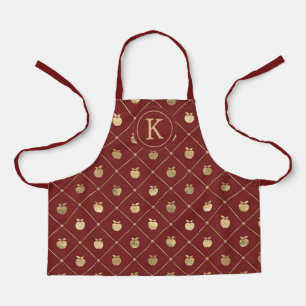 Monogram Name Gold Apples  Apron For Kids