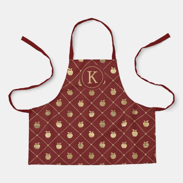 Monogram Name Gold Apples  Apron For Kids (Front)