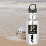 Monogram Name Gold Black Golfer   532 Ml Water Bottle<br><div class="desc">Personalized Monogram and Name for golfers. Think father's day gift idea for dad or grandpa (husband / significant other). Could also be a perfect holiday or retirement gift idea. if you need any design assistance or a special request, just send us an email at: charmdesignstudio@rcn.com and we'll make it happen...</div>