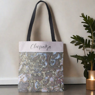 Monogram name gold blush white floral calligraphy tote bag