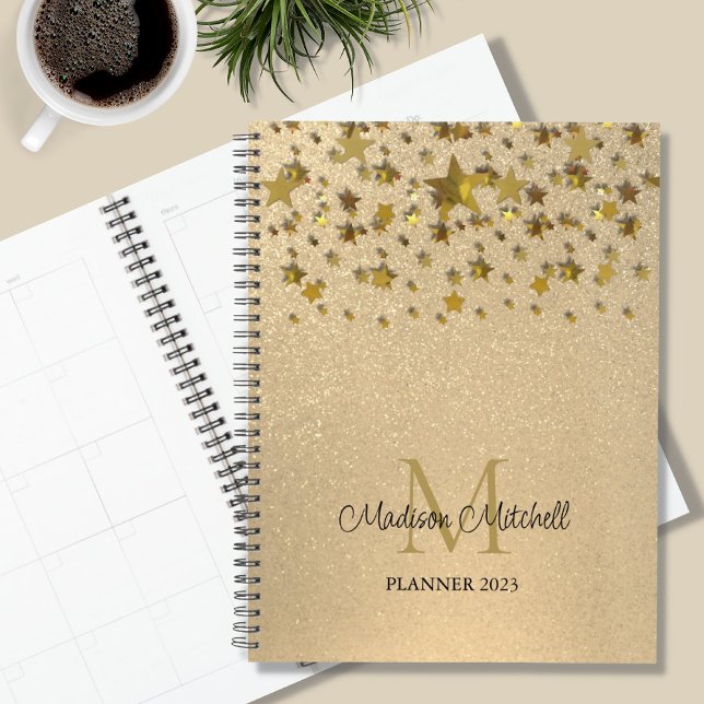 Monogram Name Gold Glitter Stars 2023 Planner (Creator Uploaded)