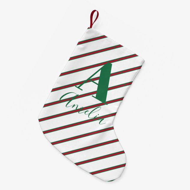 Monogram Name Green and Red Small Christmas Stocking (Front (Hanging))