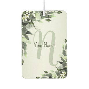 Monogram Name Greenery Floral Eucalyptus Leaves Air Freshener