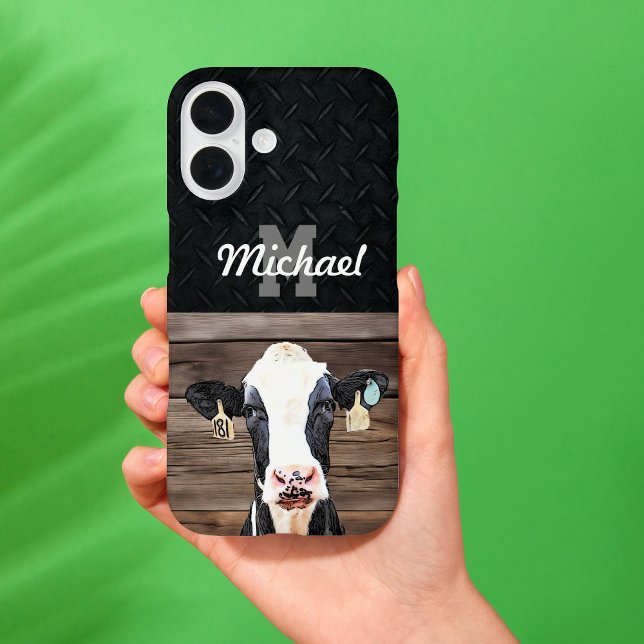 Monogram Name Holstein Cow Dairy Farm Livestock Case-Mate iPhone Case (Holstein Cow Livestock Dairy Farm Monogram iPhone Case)