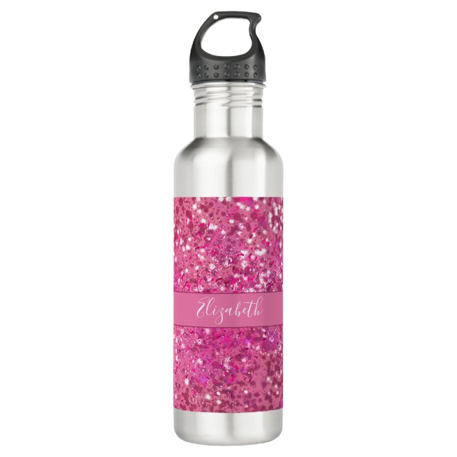 Monogram Name Hot Pink Glitter Sparkle Girly Glam 710 Ml Water Bottle (Front)