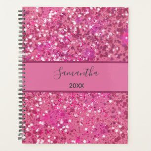 Monogram Name Hot Pink Glitter Sparkle Girly Glam Planner