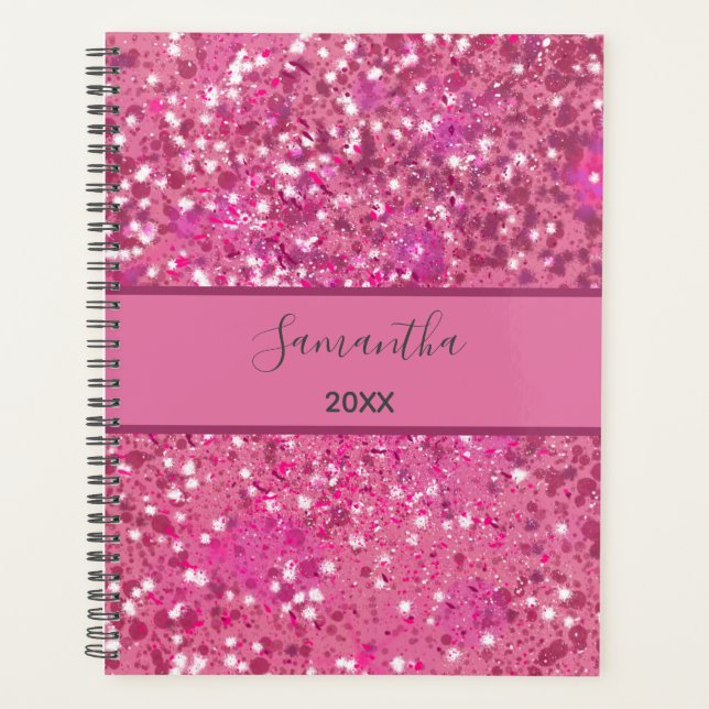 Monogram Name Hot Pink Glitter Sparkle Girly Glam  Planner (Front)