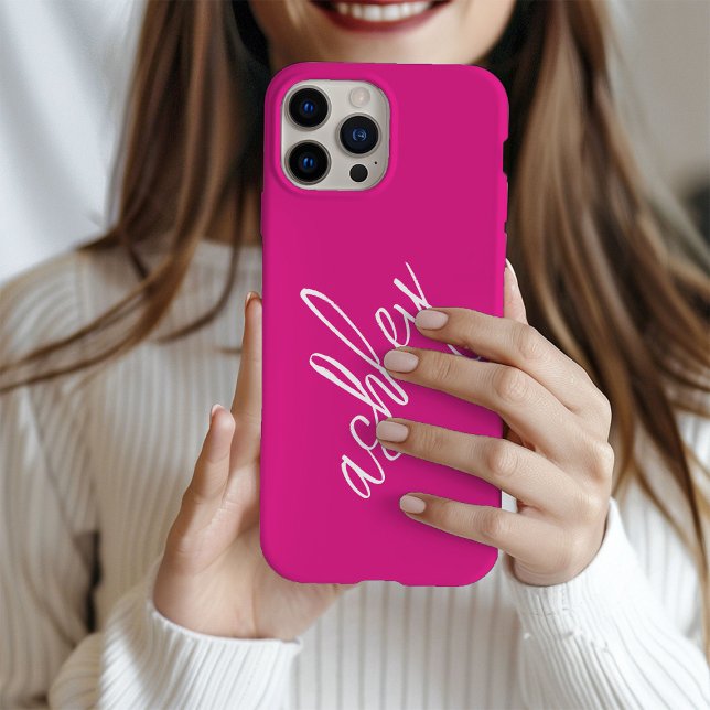Monogram Name Hot Pink Modern  Case-Mate iPhone Case (Creator Uploaded)
