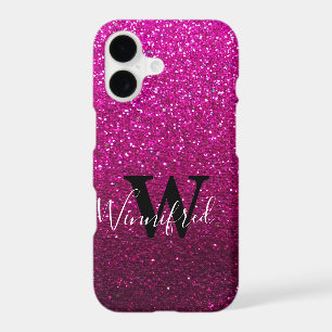 Monogram Name Hot Pink Ombre Glitter Sparkles