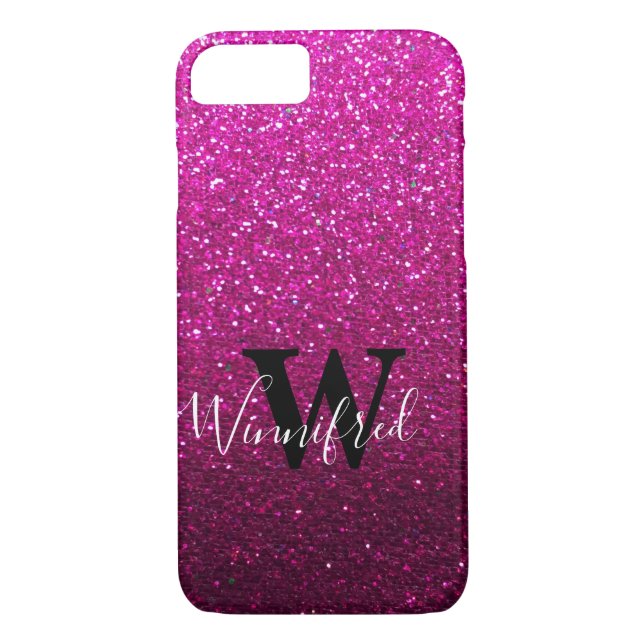 Monogram Name Hot Pink Ombre Glitter Sparkles Case-Mate iPhone Case (Back)