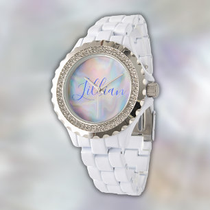 Monogram Name in Blue on Mother Of Pearl    Watch