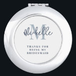 Monogram Name Initial Bridesmaid Thanks Dusty Blue Compact Mirror<br><div class="desc">Monogram Name Intial Thanks Bridesmaid Dusty Blue. Fully customisable,  easy to personlise the text and change colours if you wish via the Edit further option.</div>