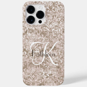 Monogram Name Initial Brown White Ornate Flourish  Case-Mate iPhone 14 Pro Max Case
