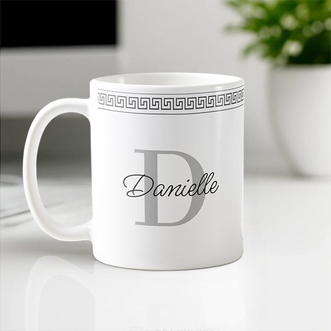 Monogram Name Initial Elegant Greek Meander Script Coffee Mug (Creator Uploaded)