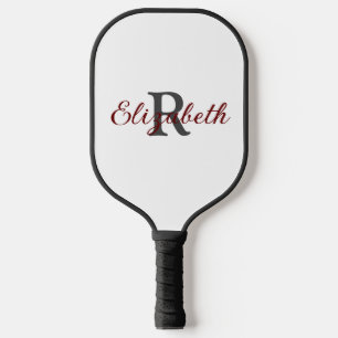 Monogram Name Initial Grey Burgundy Trendy Pickleball Paddle