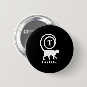 Monogram Name Initial Kitty Cat Lover Black White 2 Inch Round Button