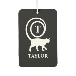 Monogram Name Initial Kitty Cat Lover Black White Air Freshener