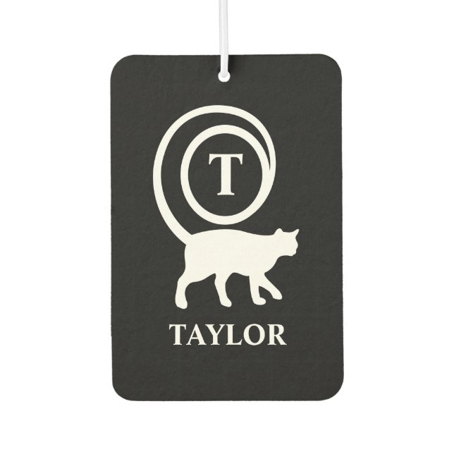 Monogram Name Initial Kitty Cat Lover Black White Air Freshener (Front)