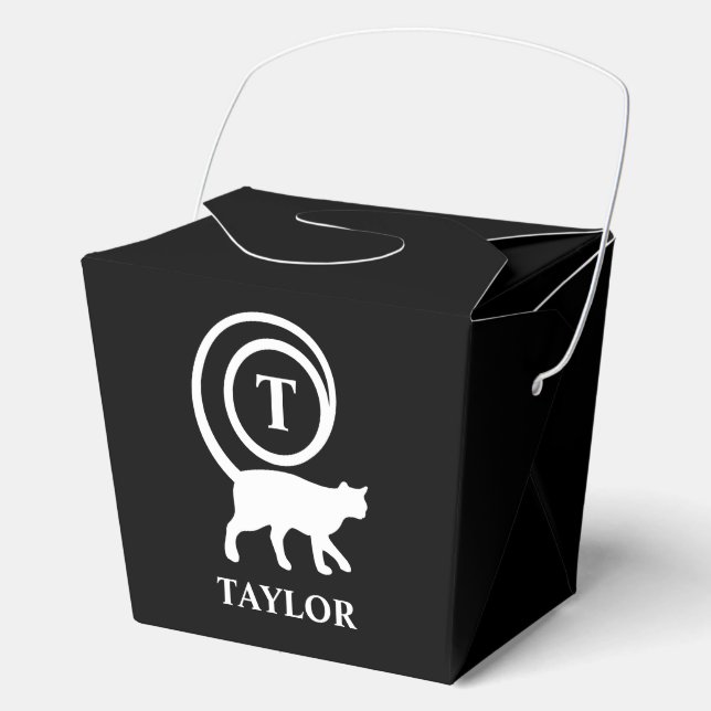 Monogram Name Initial Kitty Cat Lover Black White Favor Box (Front)