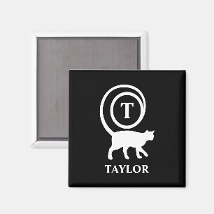 Monogram Name Initial Kitty Cat Lover Black White Magnet