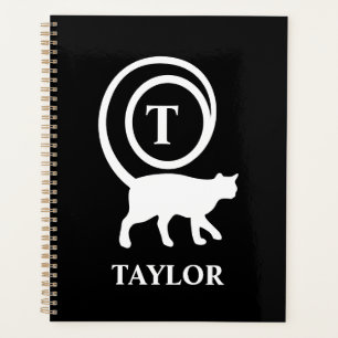 Monogram Name Initial Kitty Cat Lover Black White Planner