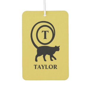 Monogram Name Initial Kitty Cat Lover Gold Black Air Freshener