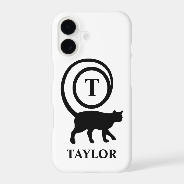 Monogram Name Initial Kitty Cat Lover White Black (Back)