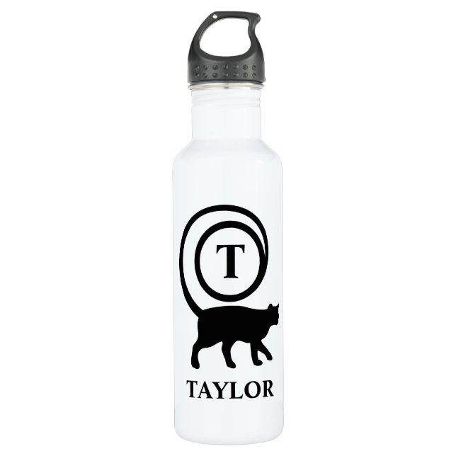 Monogram Name Initial Kitty Cat Lover White Black 710 Ml Water Bottle (Front)