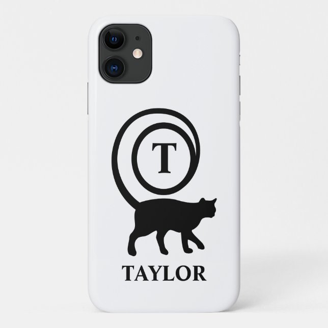 Monogram Name Initial Kitty Cat Lover White Black Case-Mate iPhone Case (Back)