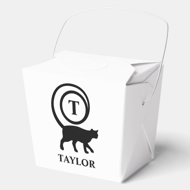 Monogram Name Initial Kitty Cat Lover White Black Favor Box (Front)
