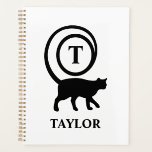 Monogram Name Initial Kitty Cat Lover White Black Planner