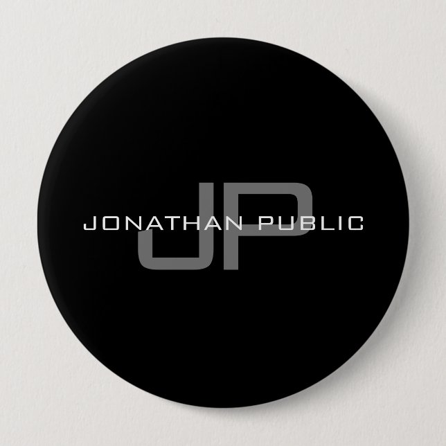 Monogram Name Initial Letter Black Template Huge 4 Inch Round Button (Front)