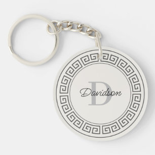 Monogram Name Initial Modern Greek Meander Script Keychain
