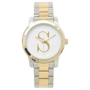 Monogram Name Initial Modern Personalized Gold  Watch