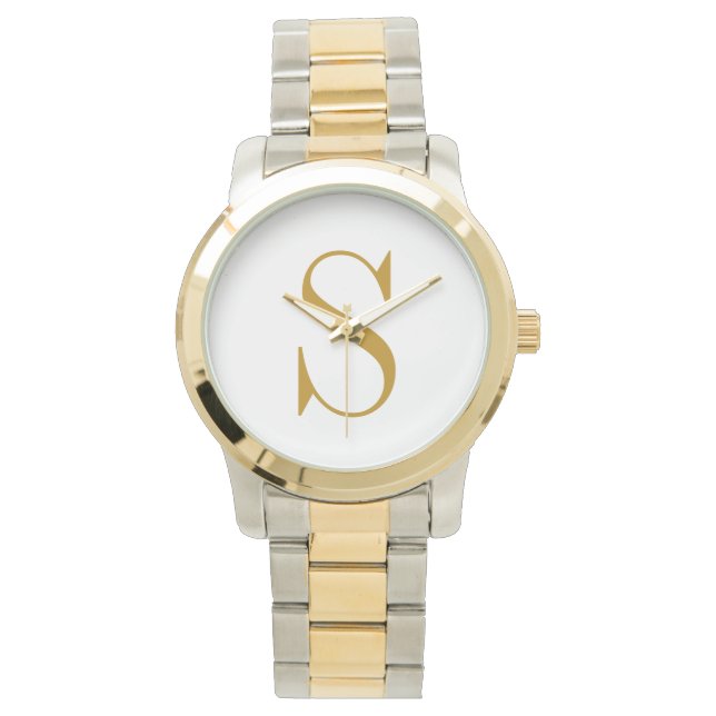 Monogram Name Initial Modern Personalized Gold  Watch (Front)