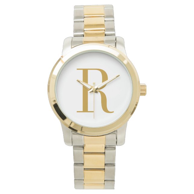 Monogram Name Initial Modern Personalized Gold  Watch (Front)