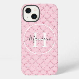 Monogram Name Initial Pink Mermaid Scales Trendy iPhone 13 Case
