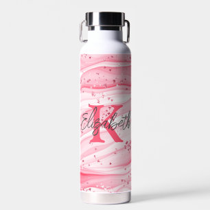 Monogram Name Initial Pink White Silver Glitter Water Bottle