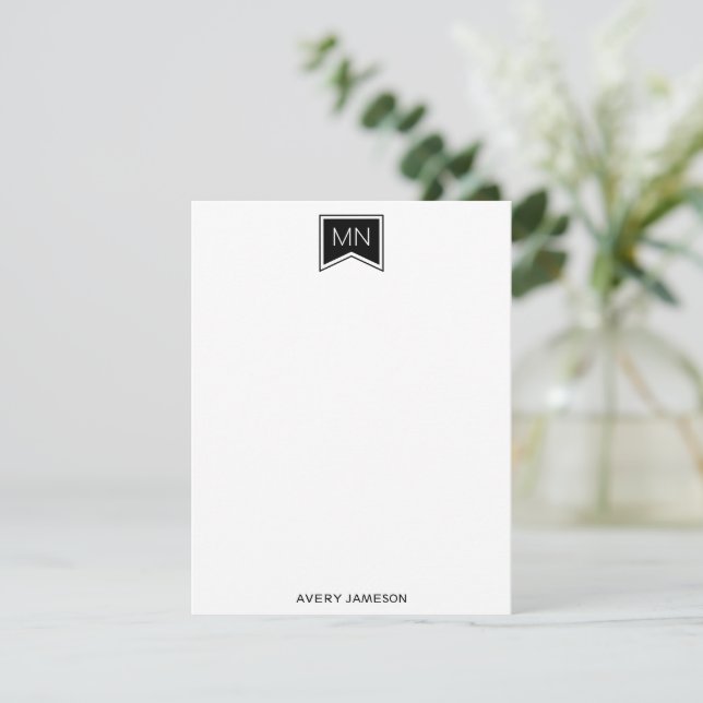 Monogram Name Initials Black Modern Frame Flat Card (Standing Front)
